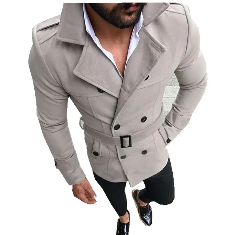 Casaco de lã masculino lapela duplo breasted casual trench coat casaco de lã contendo cinto