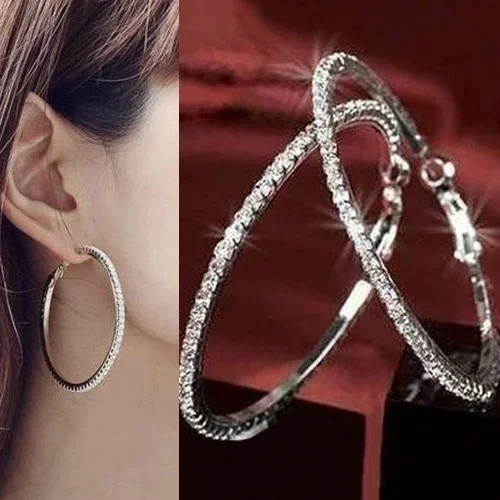 Delysia King 1 Pair Trendy Women's Luxury Crystal Earring Simplicity Elegant Temperament Versatile Hoop Earrings