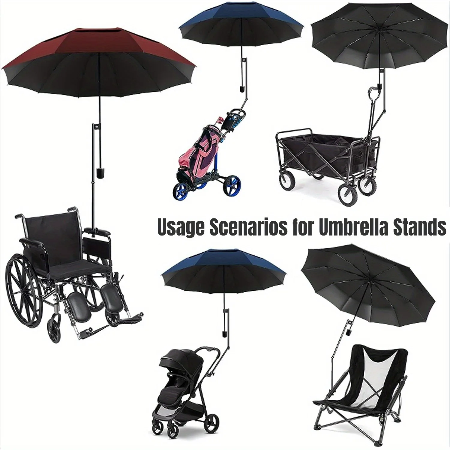 1pc 360 Degree Rotatable Bicycle and Wheelchair Umbrella Stand Adjustable Outdoor Sun Stand Foldable Sun Crown