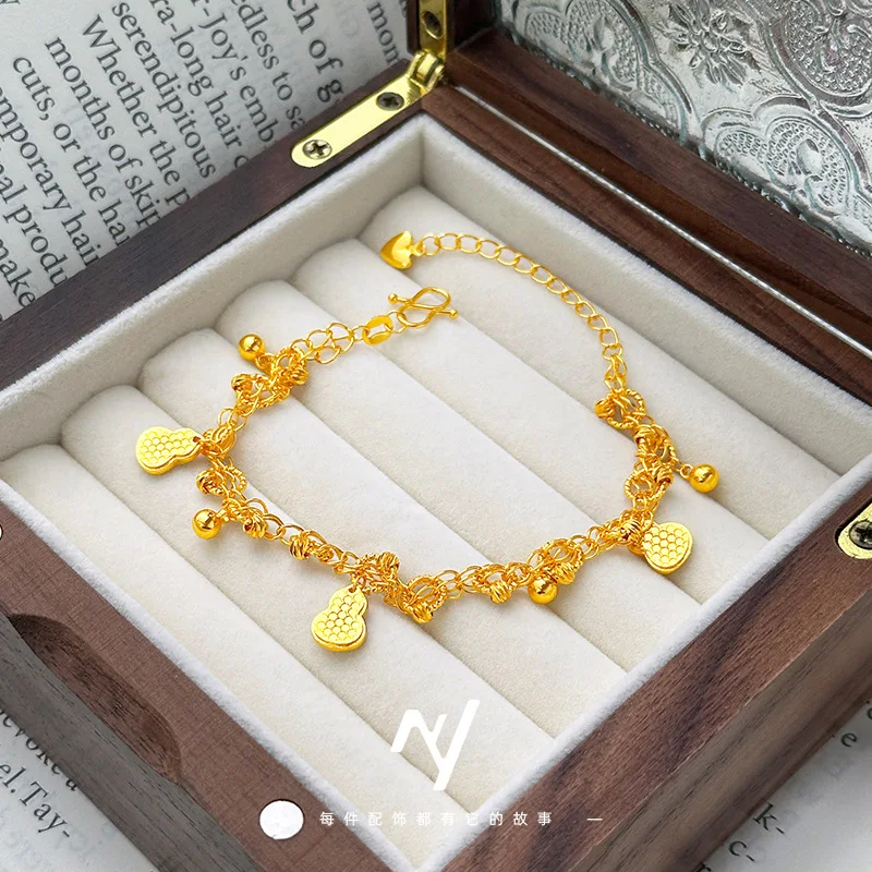 

Luxurious Women's 9999 24K Real Gold Stacked Mengwang Gourd Bracelet Hand Jewelry Gift for Others
