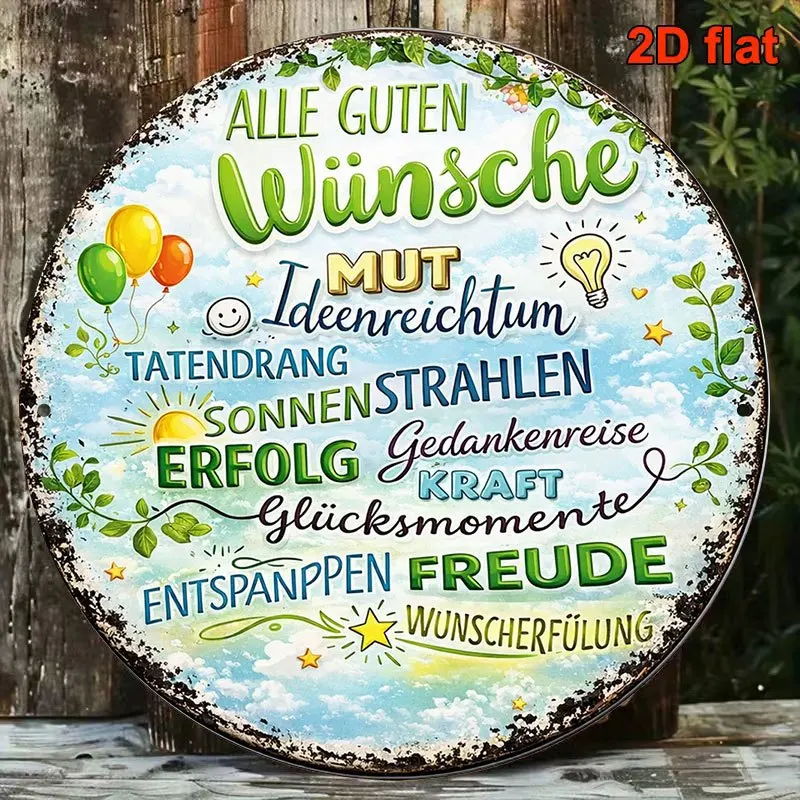 2D Flat, 1pc 8x8in/20x20cm 2D Flat Round Aluminum Sign, Vintage Aluminum Plaque with 