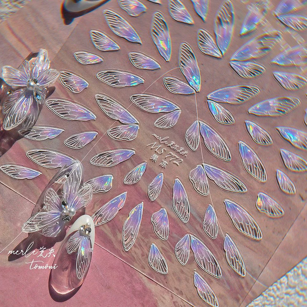 

Purple Black Wing Feather Butterfly Shiny Jelly Charming 5D Nail Art Sticker Soft Self Adhesive Decoration Manicure Decal Tool
