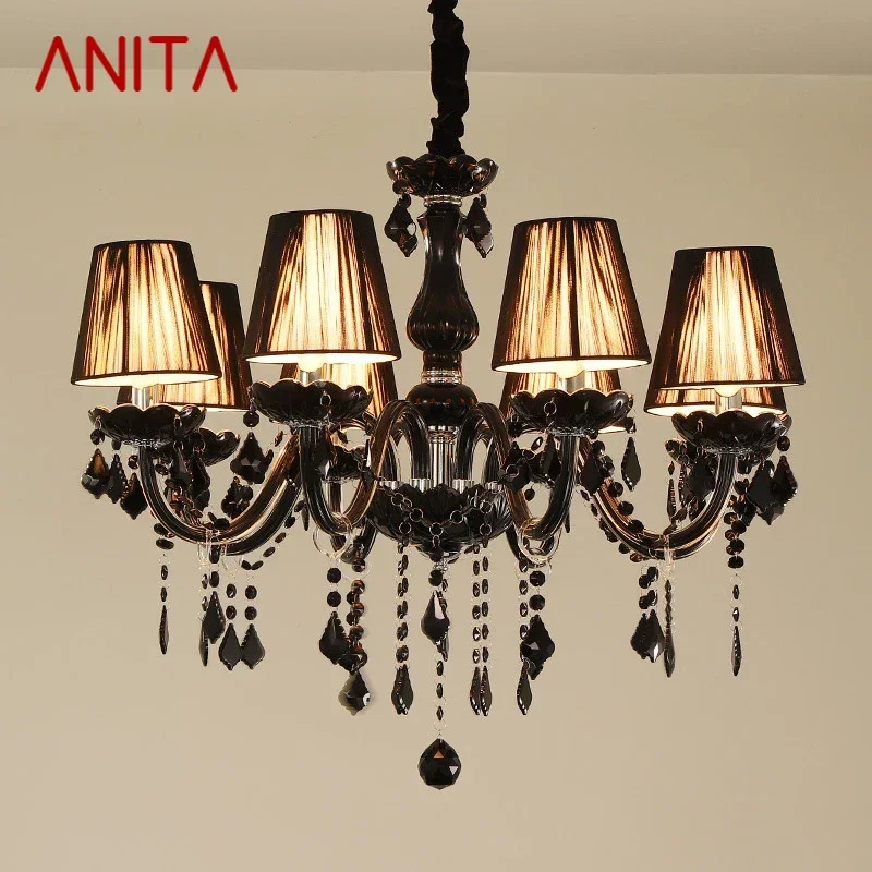 

ANITA European Style Crystal Pendant Lamp Black Candle Lamp Luxurious Living Room Restaurant Bedroom Villa Chandelier