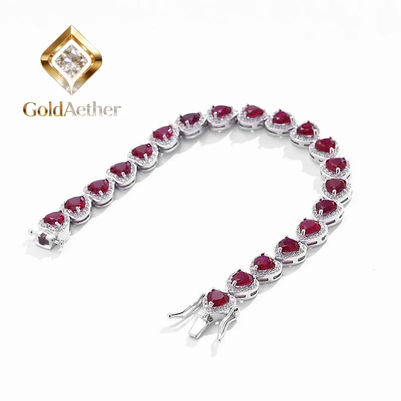 

Роскошный браслет-цепочка GoldAether из цельной платины PT950 с красным муассанитом в форме сердца для женщин