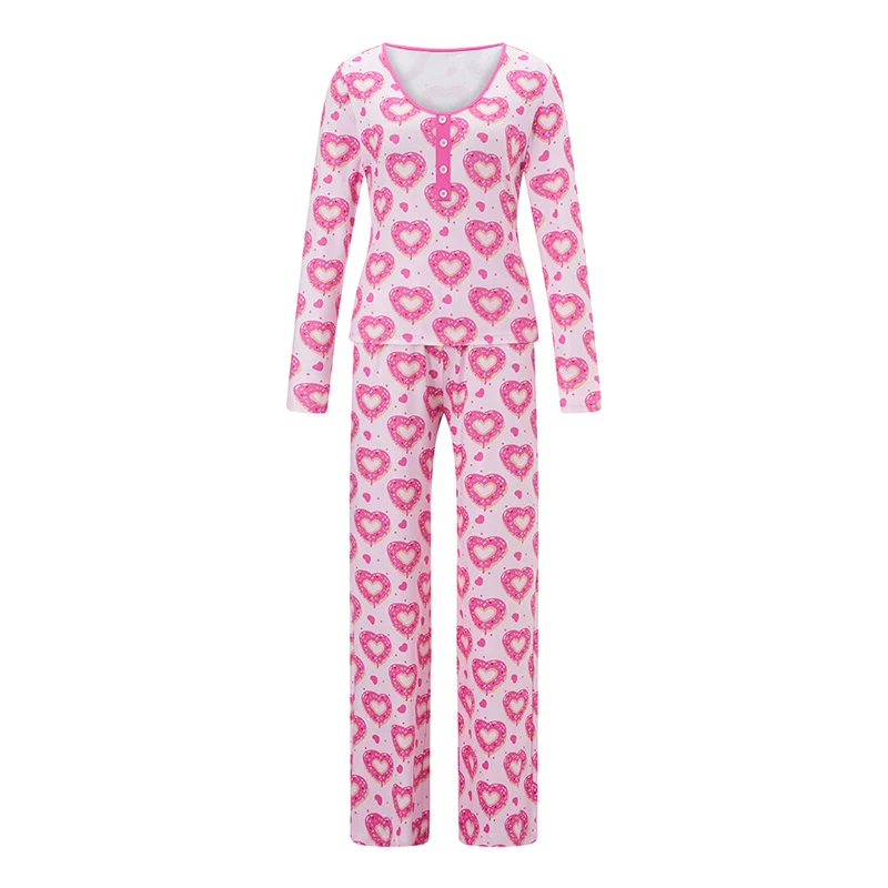 

Valentine s Day Matching Family Pajamas Set with Heart Print Tops and Elastic Pants for Cozy Loungewear and Sleepwear