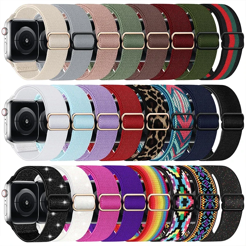 Böhmisches Nylonarmband für Apple Watch Ultra 2 49 mm 41 mm 45 mm 38/40/44 mm, elastisches, glänzendes Armband, iWatch-Serie 9/8/7 6 5 4 Se-Band