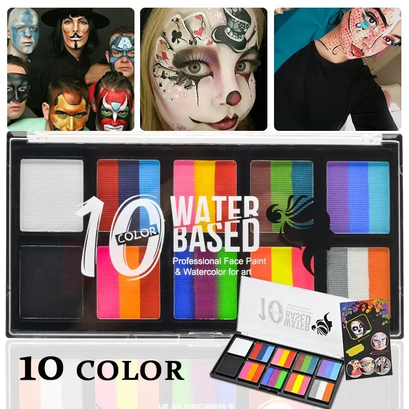 Palette de peinture pour le visage et le corps avec kit de pinceaux, base de requête, art de tatouage flash pour enfants, robe de maquillage de fête d'Halloween, beauté