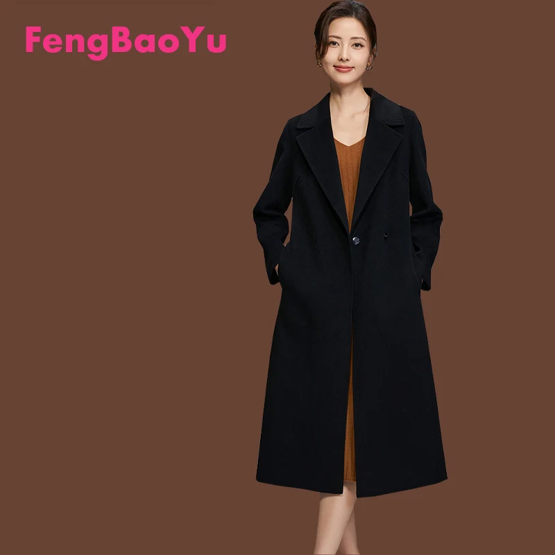

High-end Double-sided Cashmere Women's Coat Autumn and Winter Black Wool Elegant Coat Delicate Soft and Warm Women's Clothing