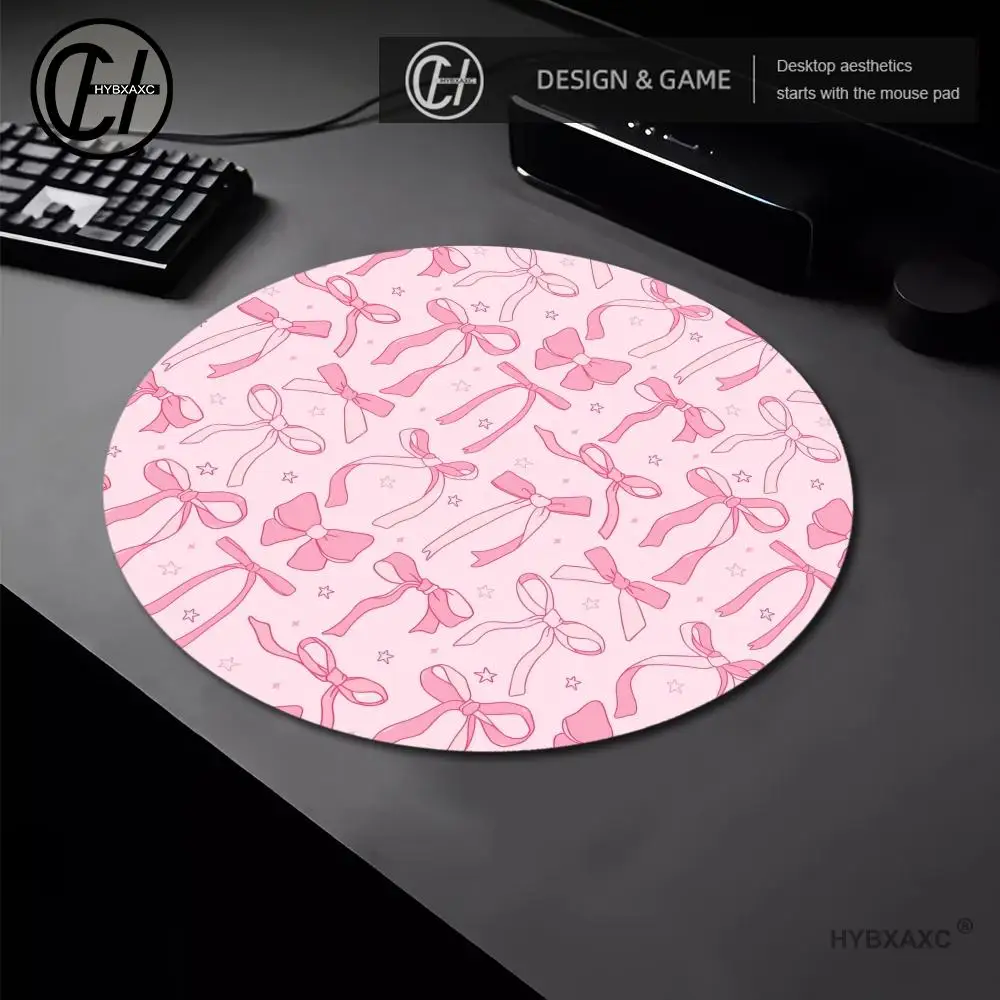 Pink bow Mouse Pad Round Non-Slip Rubber Computer Desk Mat Accessories Office Mouse Mat Playmat Rug HYBXAXC 220x220x2mm Deskpad