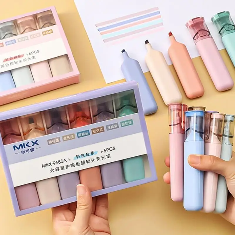 6 Pacote mini-marcadores fluorescentes