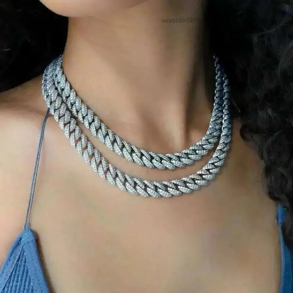 

Хип-хоп Майами кубинская цепочка из серебра 925 пробы толстая цепочка Iced Out 12 мм муассанит кубинская цепочка браслет ожерелье