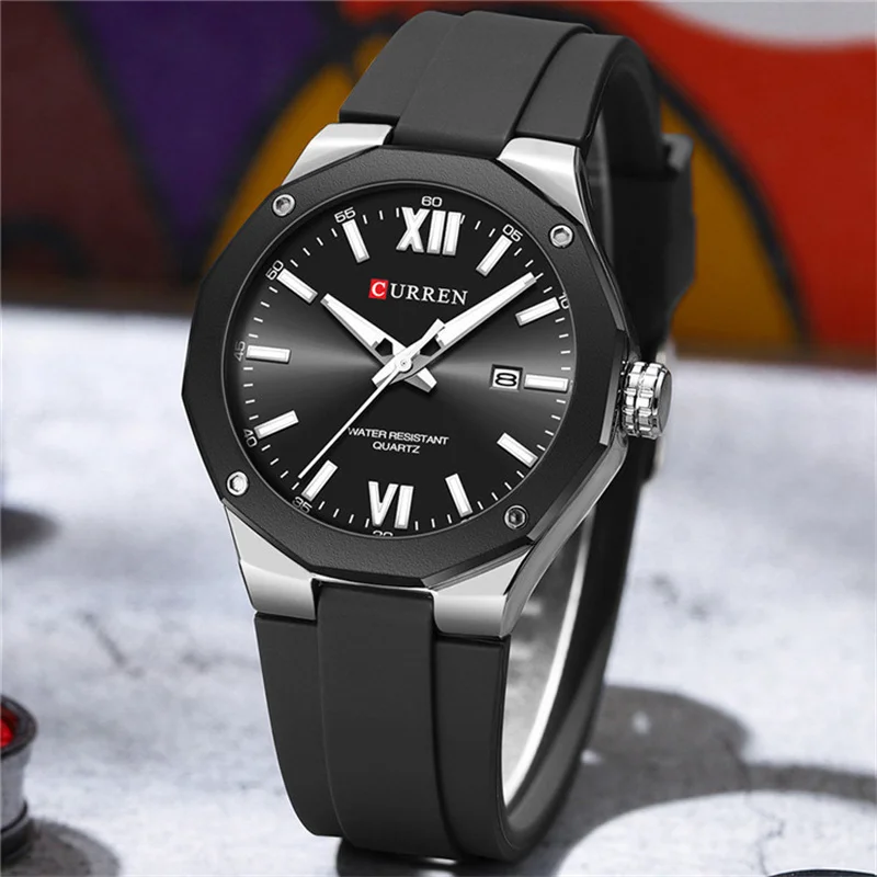 Curren 8465 new arrived style boys clock 2024 Silicone band luminous water resist date display Simple Casual watch design