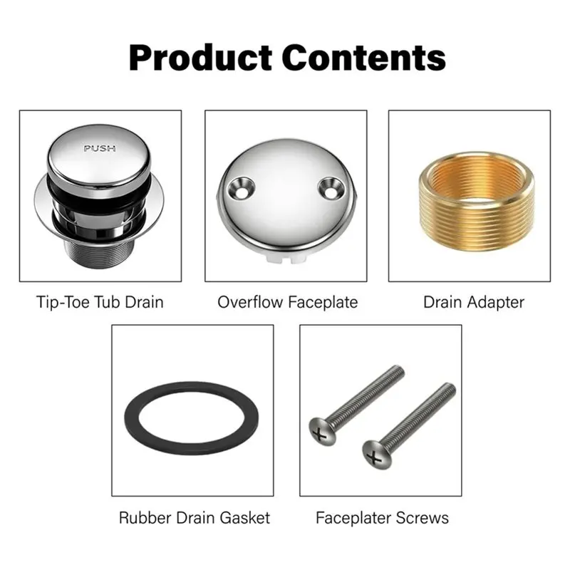 A20F-Bathtub Drain Tip-Toe Tub Trim Set With Two-Hole Overflow Faceplate, Universal Fit Kit