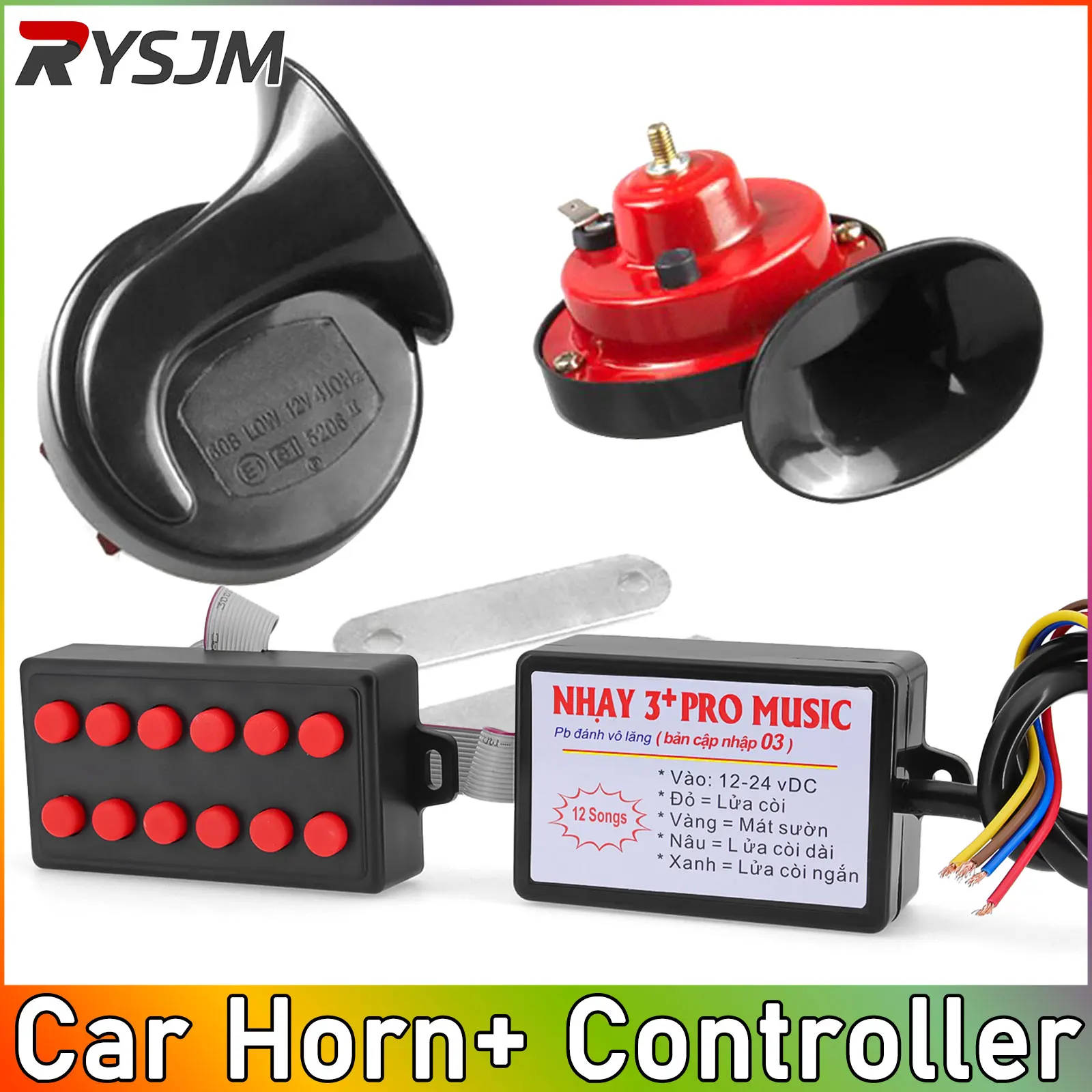 Car Horn Controller With 2pcs Horns 12 Sound Musical Electronic Horn Controller Regulator Monitor Trumpet Electric Siren Speaker