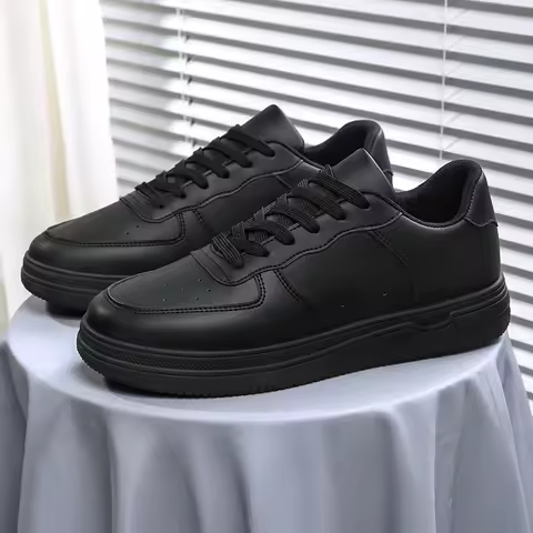 Men Outdoor Leather Shoes Flat Classic Black Sports Shoes Lace up Skateboard Board Shoe Walking White Leisure Running Sneakers