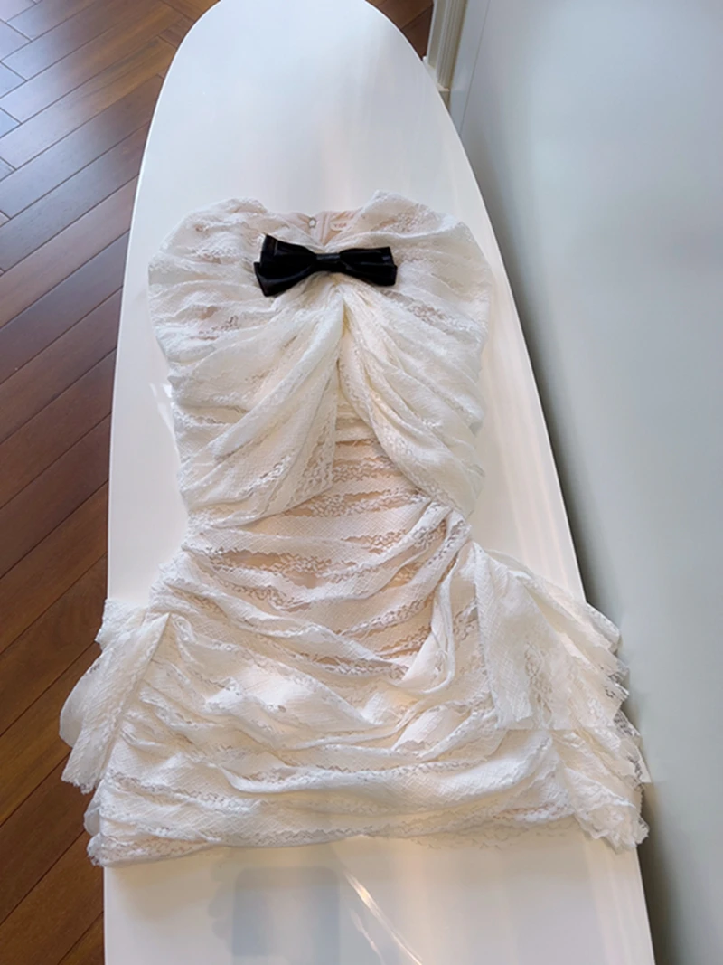 

Элегантное кружевное платье с узлом на талии, на одно плечо, облегающее, с короткой юбкой А-силуэта, для свадебных выступлений