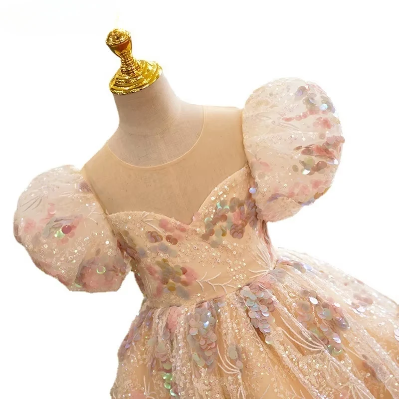 فستان سهرة للأطفال للفتيات من سن 1 إلى 12 سنة فستان زفاف عتيق من الدانتيل للحفلات الراقصة الرسمية وحفلات أعياد الميلاد كرة منفوشة