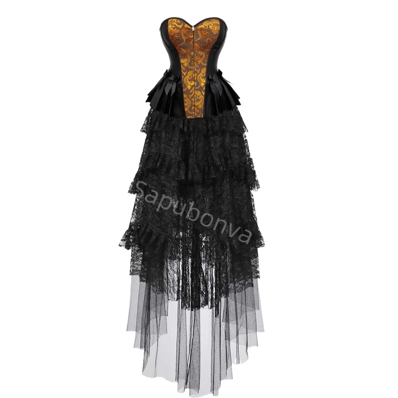 

Corset Dress Costume long skirt Set With Lace Bustier Costume Party Sexy elegant Ladies Outfit Plus Size Gothic Halloween Red