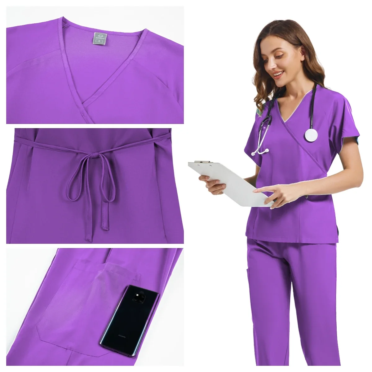 Slim Fit Scrubs Conjuntos para Mulheres, Uniformes Médicos Hospitalares, Enfermeiros Acessórios, Clínica Dentária, Salão de Beleza, Spa Workwear, Tops e Calça