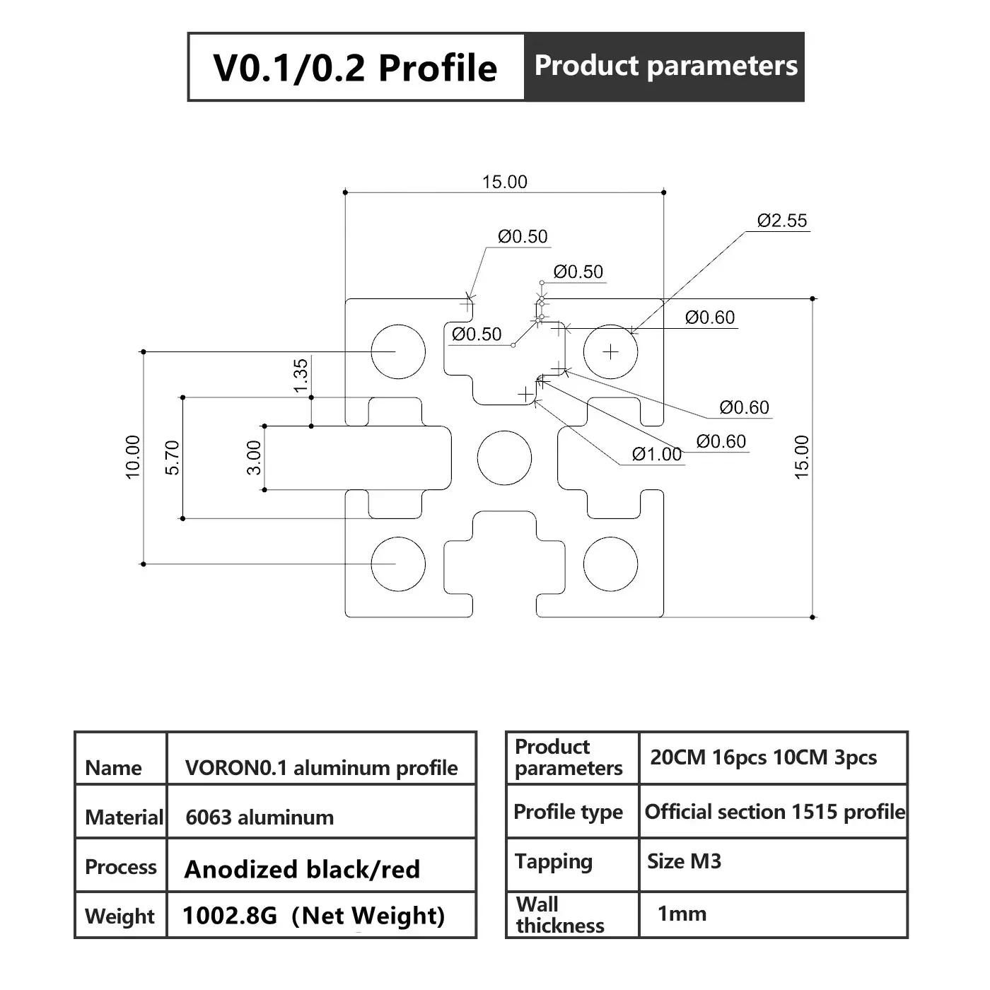 Upgrade 1515 Aluminum Extrusion Profile Frame Kit VORON 0.1 0.2 3D Printer Alloy Frame with Tophat Extrusions