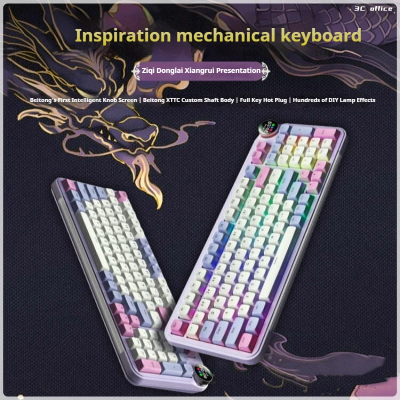 Betop Inspirado Knob Screen Teclado Mecânico, Hot Swappable PBT Keycap, RGB Light Gaming Keyboard, 3 Mode, 97-Key, Estrutura de junta