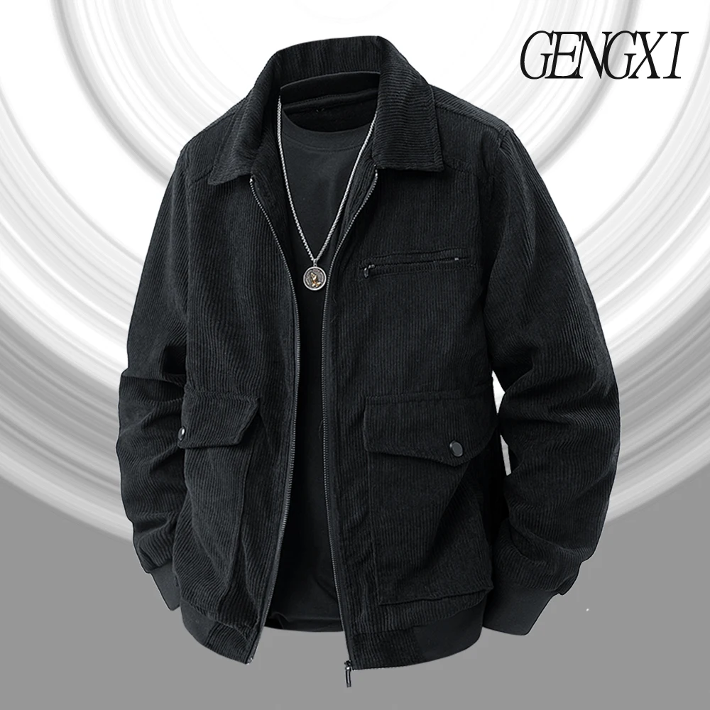 وصول الخريف الجديد: سترة سروال قصير للرجال ملابس عمل أمريكية عتيقة معطف بياقة ربيعي بسيط، بلوزة رجالية متعددة الاستخدامات