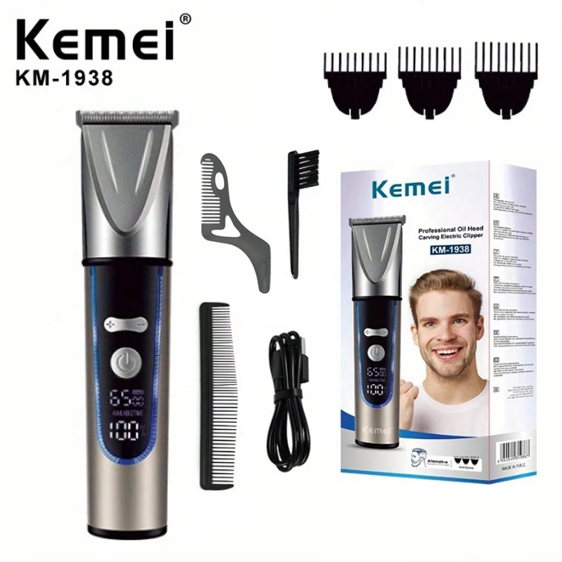 

Kemei Km-1938 Clippers Barber Professional Hair Trimmer New Design Adjustable Digital Display Usb Rechargeable Trimmer Hair Cut