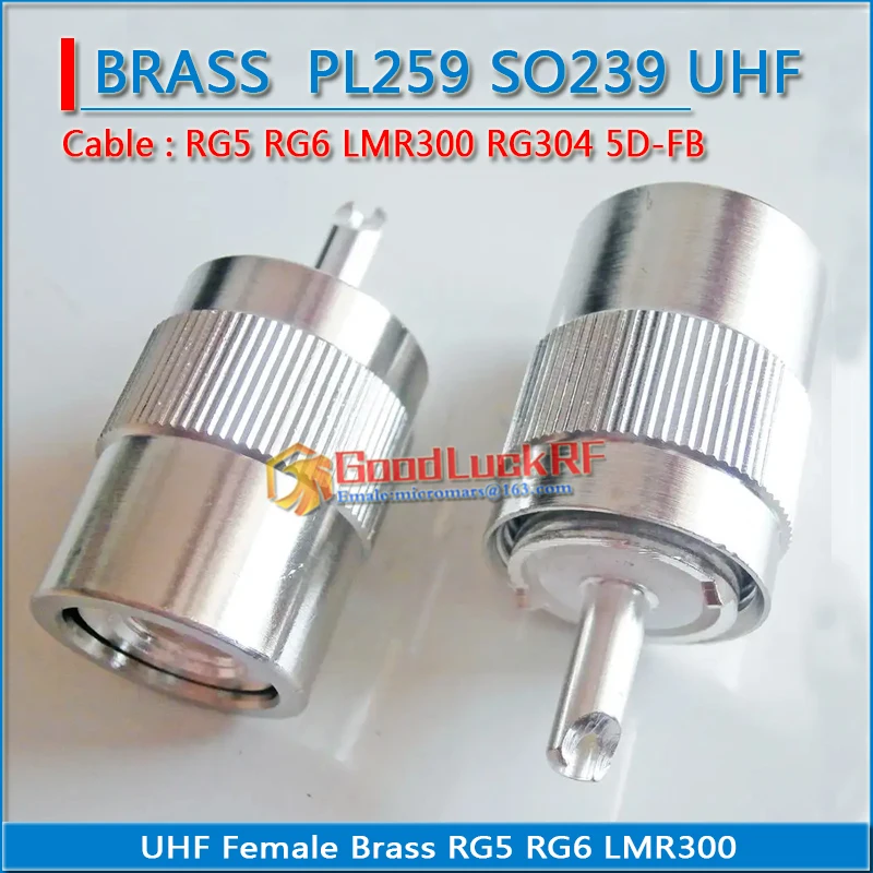 Connector Socket PL259 SO239 UHF Male solder Cup For RG5 RG6 LMR300 RG304 5D-FB Cable Brass silver Plated RF Coaxial Adapter