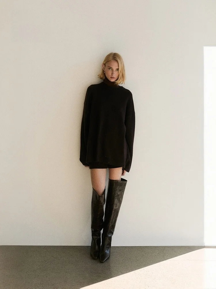 

H&M Women's Wool Knitted Summer Sweater Loose Fit Casual Style Pure Color Row System Trendy Sweater Long Sleeve Overhead