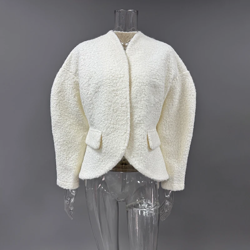 2025 Fall White Fur Jacket Coat For Women Casual Long Sleeve Cardigan Jacket Winter Streetwear Coat Female Commuting