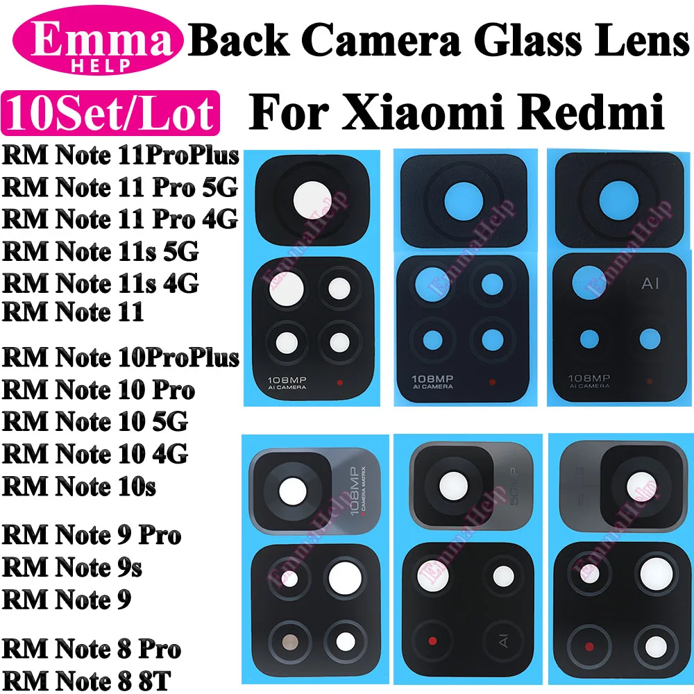 10Set Back Camera Lens Glass For Xiaomi Redmi Note 11 Pro Plus 11s 4G 11s 5G 10Pro 10T 9s 9Pro With Sticker Replacement Repair