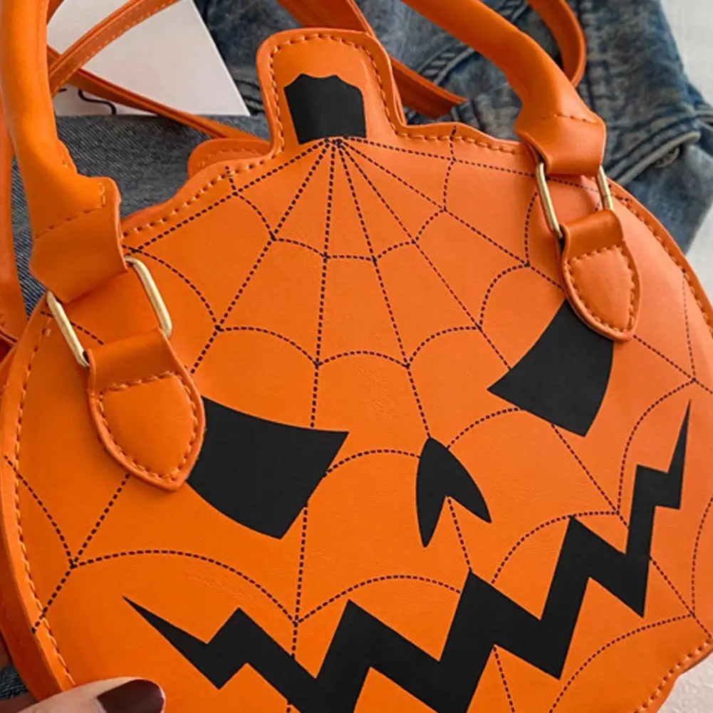 

Halloween Pumpkin Crossbody Bag Polyester Fiber Large Capacity Casual Cartoon Pumpkin Single Shoulder Bag with Zipper