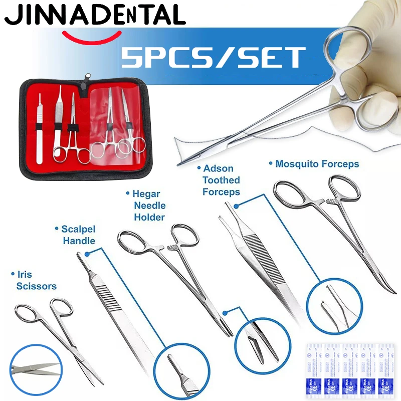 

Dental Surgical Tissue Tweezer Set Dentistry Lab Iris Scissors Needle Holder Adson Forceps Hemostat Oral Dental Surgery Tools