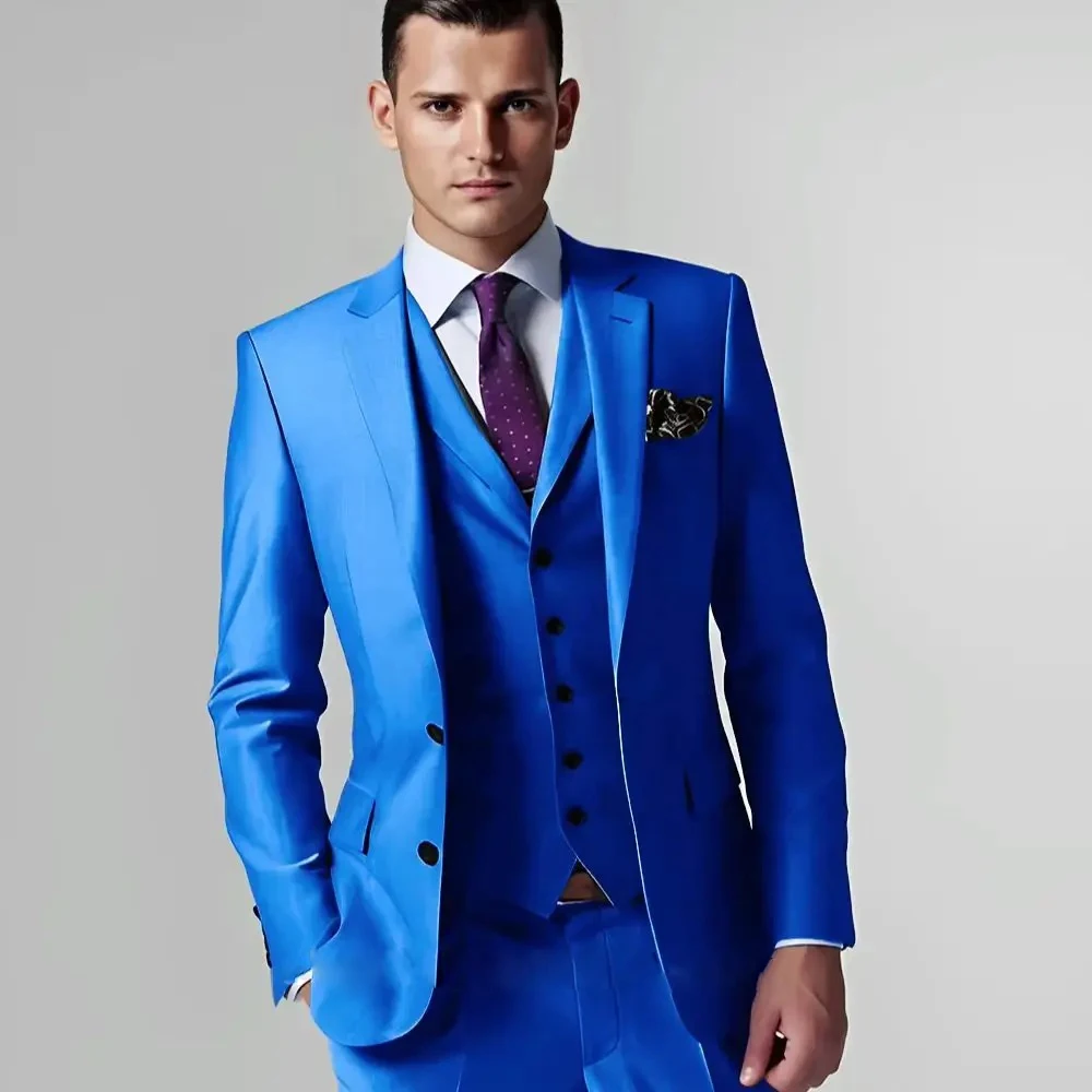 

Formal Men's Suit Solid Business Sets Slim Fit Groom Wedding Tuxedo Jacket Pants Vest 3-piece Notch Lapel Men Blazer for Party