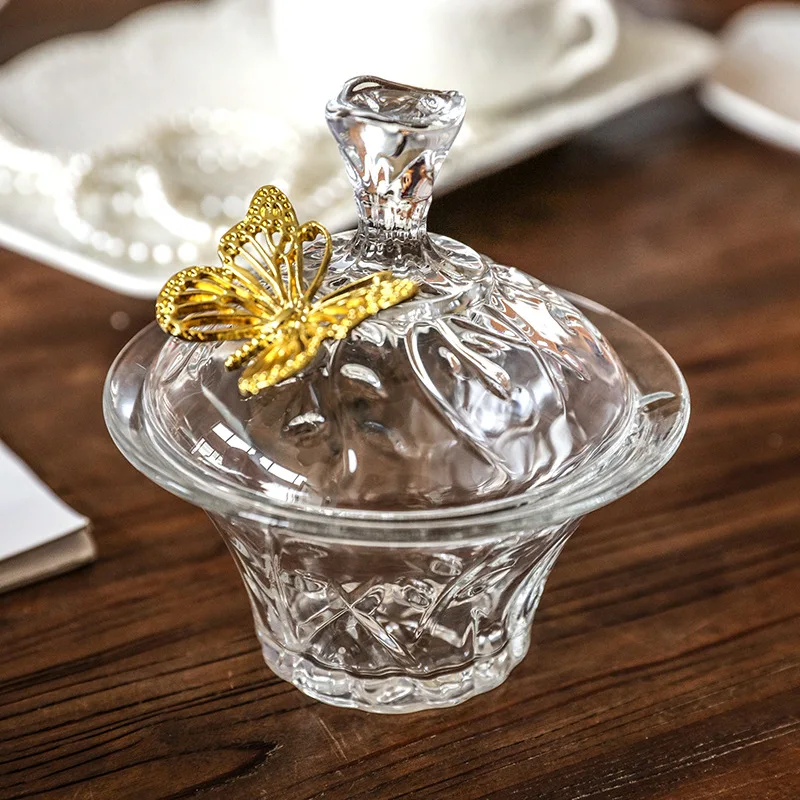 

European-style Transparent Glass Bowl with Lid Bird's Nest Cup Exquisite High-legged Dessert Sugar Water Soup Fruit Relief Bowl