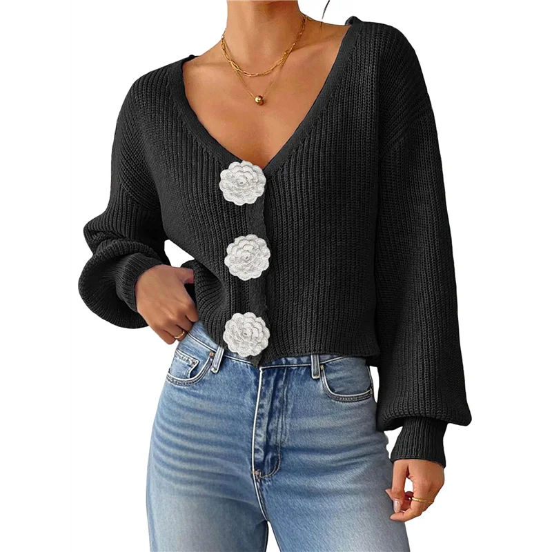 

ABRT-шикардовый укороченный кардиган с 3D цветочным принтом, свитера для женщин, осенняя свободная вязаная уютная верхняя одежда с открытой передней частью и длинными рукавами