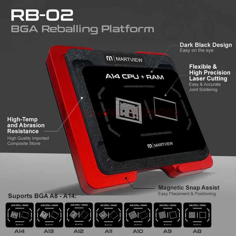 NEW Martview RB-02 7 in 1 CPU Reballing Stencil Platform Tool Full Set for lPhone A8 A9 A10 A11 A12 A13 A14