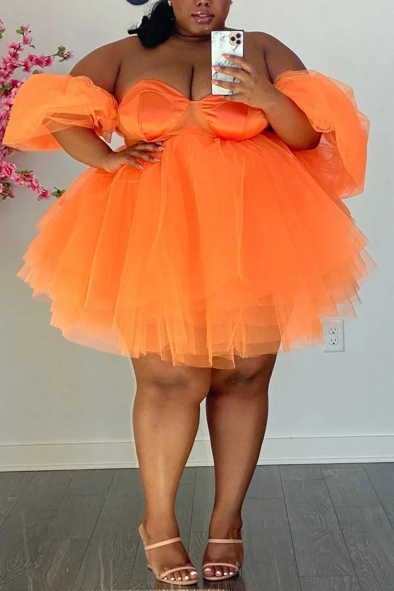 Wmstar Plus Size Party Dresses Women Sexy Cute Mesh Elegant Birthday Outfits Big Hem Mini Dress