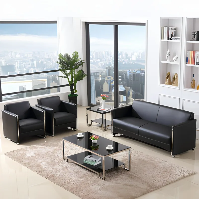 Modern Luxury Office Sofa Set Gold Stainless Steel Metal Frame Leather Executive Seating for CEO Room Reception Lobby Business