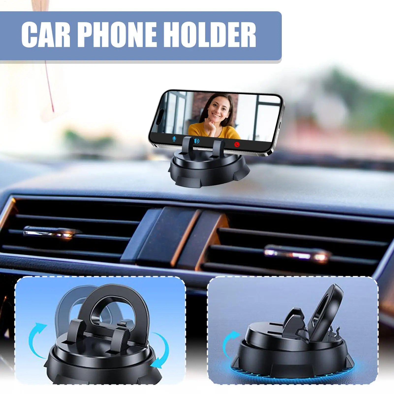 

360-degree Rotating Car Phone Holder, Dashboard Windshield Mount with Strong Adsorption for GPS Navigation Music Control