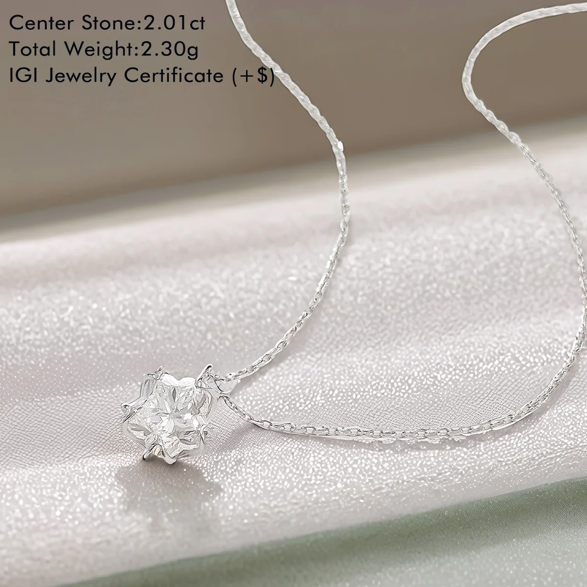IGI Certified Flower Cut Lab Grown Diamond Necklace Solitaire Style Lab Diamond Necklace 18K White/Rose Gold Pendant Necklace