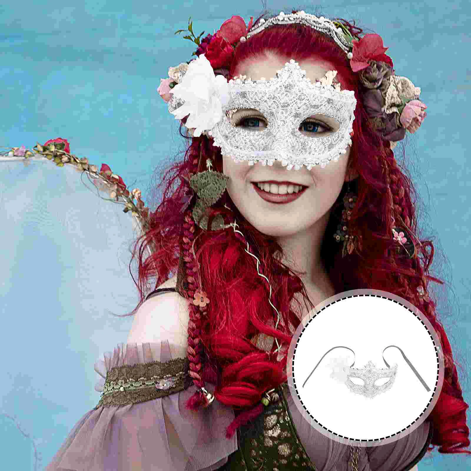 Mask Clothing Carnival Miss Masquerade Eye Cover White Rhinestones 2000X1100X700CM Plastic Women Cosplay Decorative Party