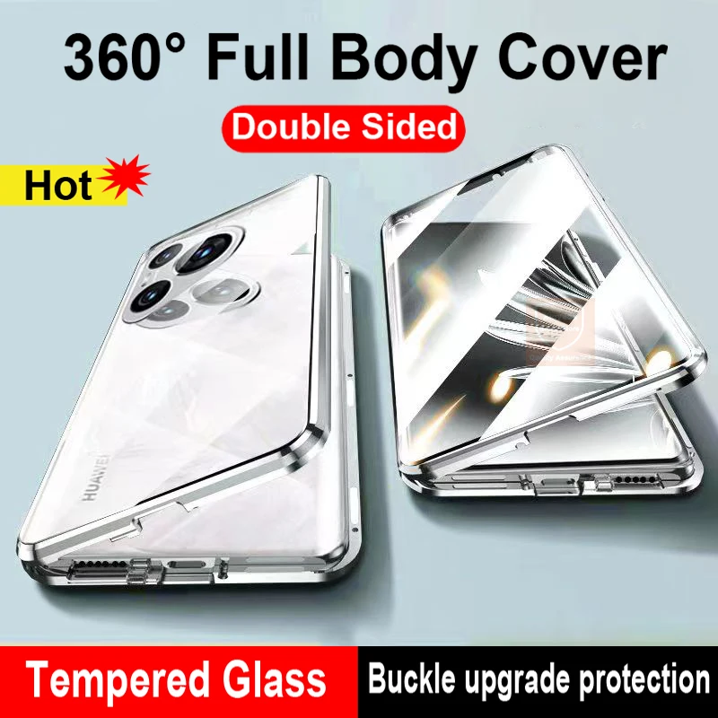 Double-sided Glass Phone Case for Huawei Pura 70 Pro Metal Magnetic Cover For Huawei Pura70 Pura70Pro + P70 Ultra Anti-Peeping