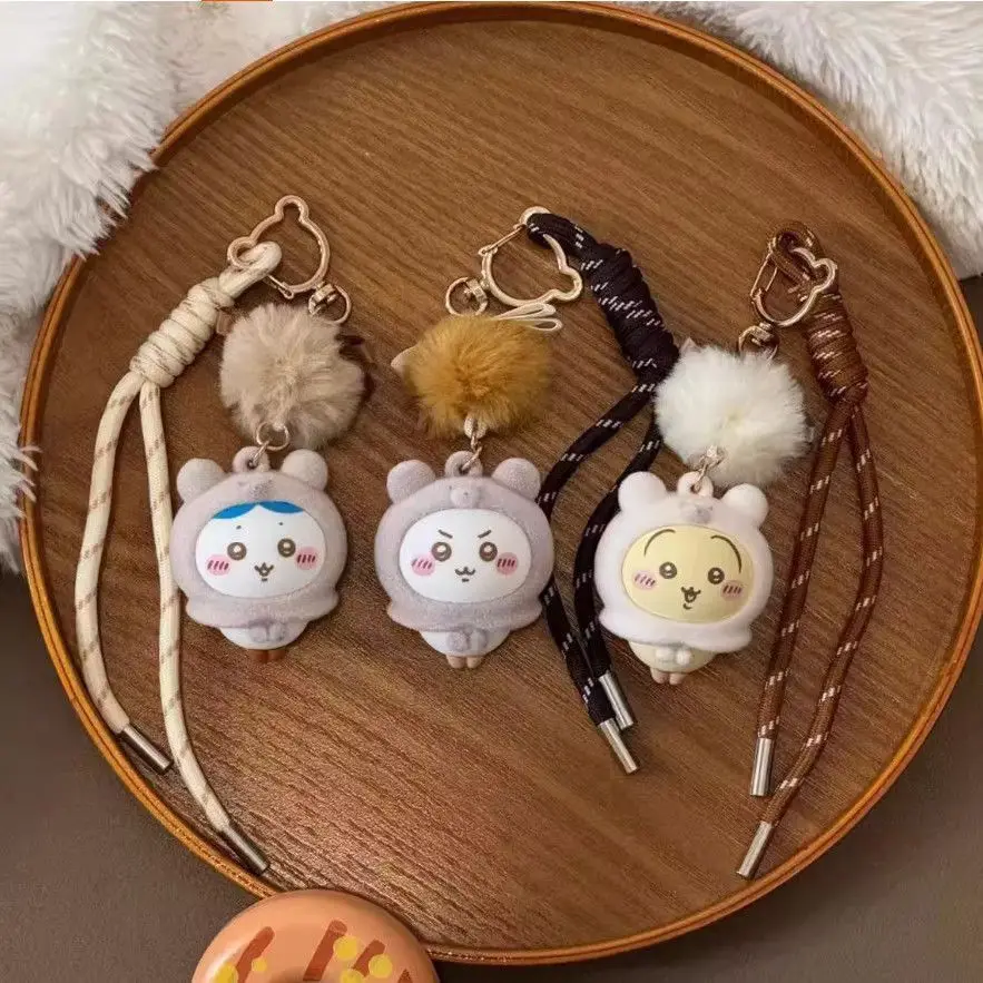 Cute Chiikawa Hachiware Flocked Usagi Plush Keyring Anime Peripheral Soft Stuffed Pendant Couple Gift for Bag Decoration