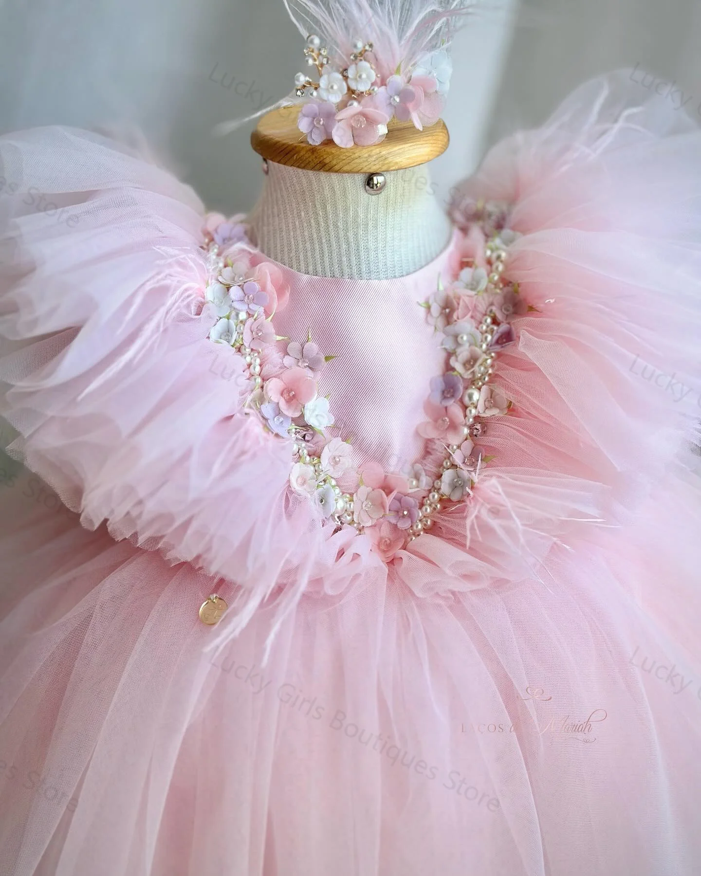 Vestidos de princesa rosa para niña, vestidos de flores para boda, vestido de baile con cuentas, vestidos de cumpleaños para niños, lazos para niñas pequeñas, vestidos para sesión de fotos