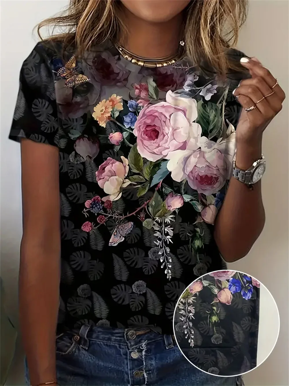 2025 Flower 3d Print Women's T-Shirt Casual Fashion Female Clothes T Shirt For Women Daily Short Sleeve Top Tee