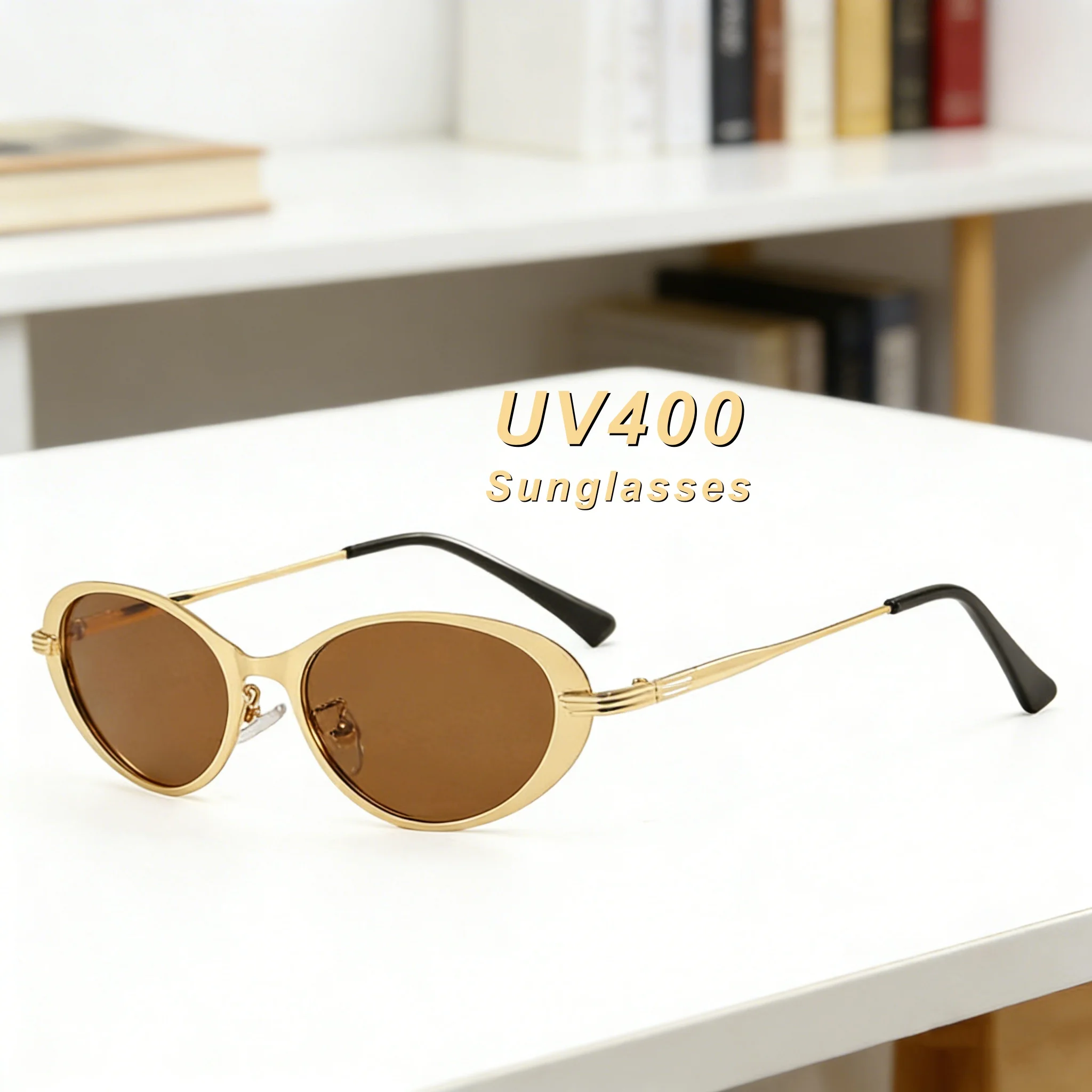 

2026 New Fashionable Luxury Metal Elliptical Frame Women's Sunglasses Retro Outdoor Neutral Premium UV400 Sunscreen Glasses