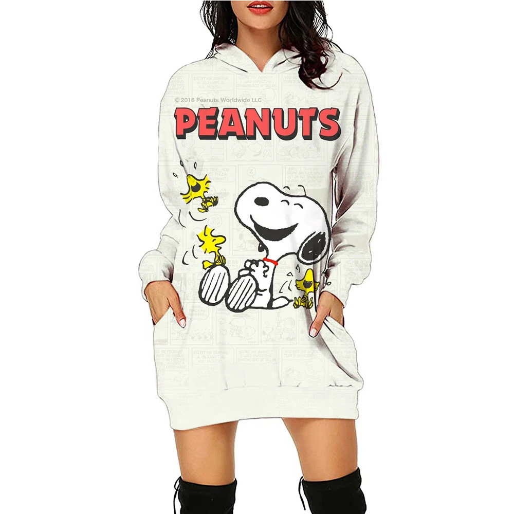 Christmas Autumn and Winter Women\'s Clothing Snoopy Cute Print Disney Women\'s Trendy Hoodie Dress Casual Long Sleeve Dress