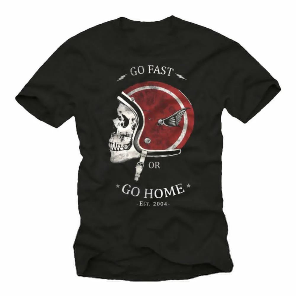 Go Fast หรือ Go Home- Vintage รถจักรยานยนต์ Skull Biker T เสื้อใหม่100% ผ้าฝ้ายแขนสั้น O-Neck เสื้อยืดลำลอง Mens Top