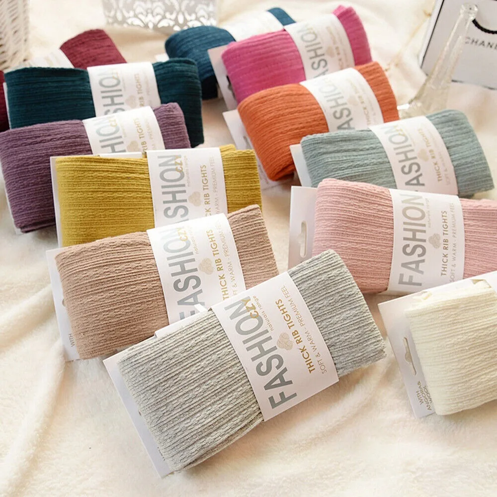 High Quality Warm Footed Tights Woolen Yarn Knitted Pantyhose Winter Stretch Stockings Women